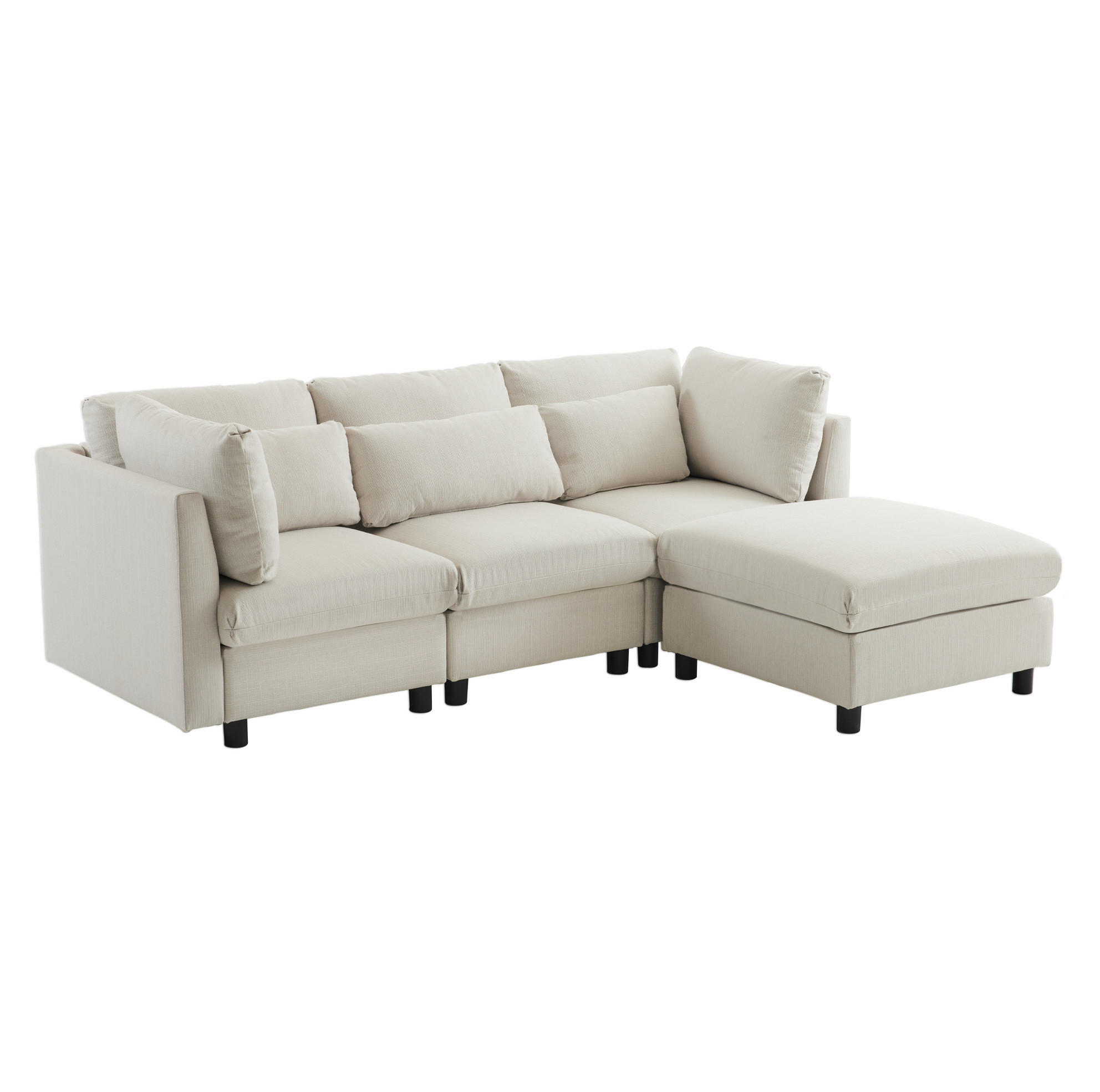 ECKSOFA Leinenstoff mit Fußhocker und Kissen 220/83/81 cm Beige - Beige, Textil (81/83cm) - Redom