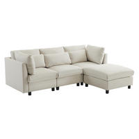 ECKSOFA Leinenstoff mit Fußhocker und Kissen 220/83/81 cm Beige - Beige, Textil (81/83cm) - Redom