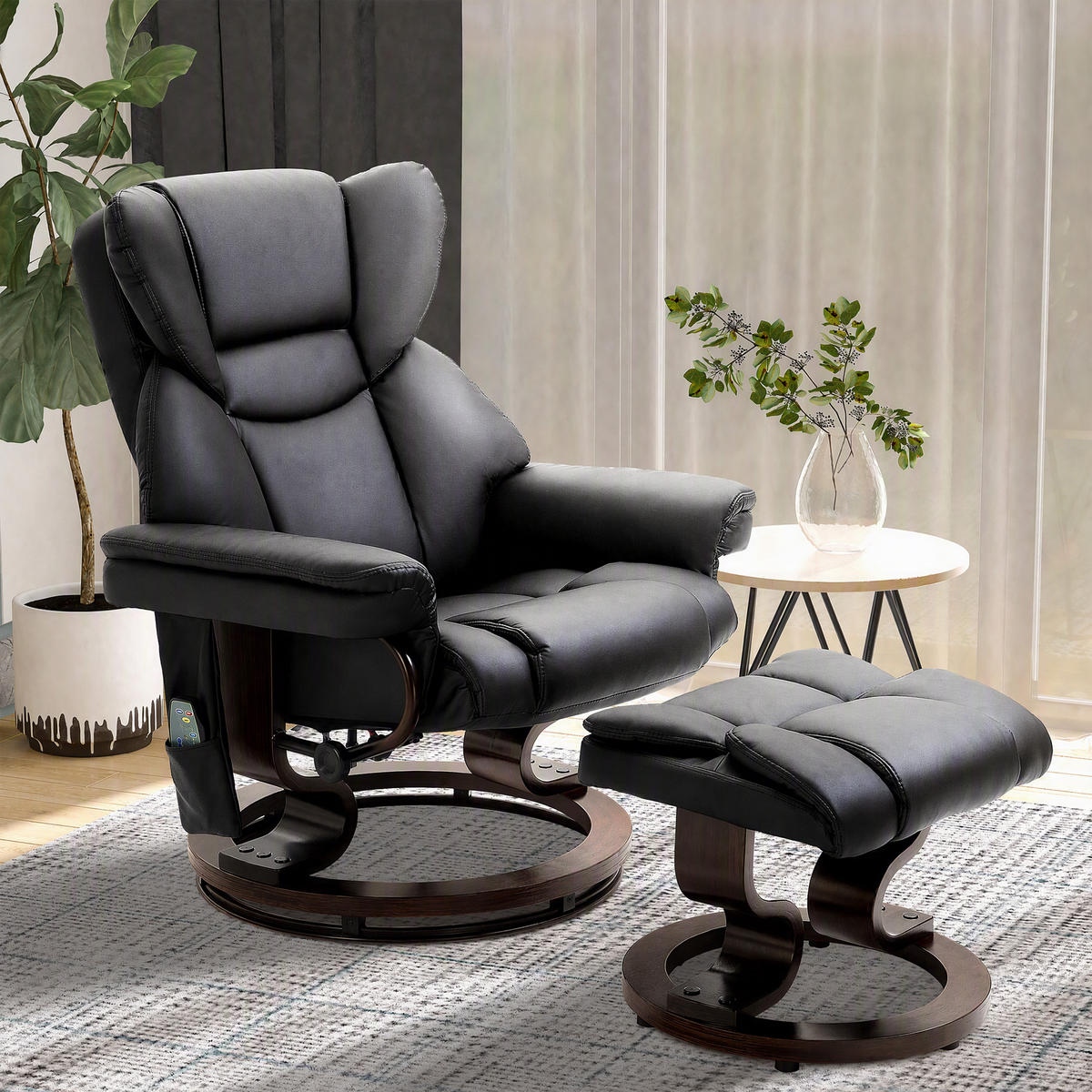 RELAXSESSEL Massagesessel mit Fußhocker Liegefunktion Schwarz 79 x 82 x 101 cm - Schwarz, Holz/Metall (82/101/79cm) - HOMCOM