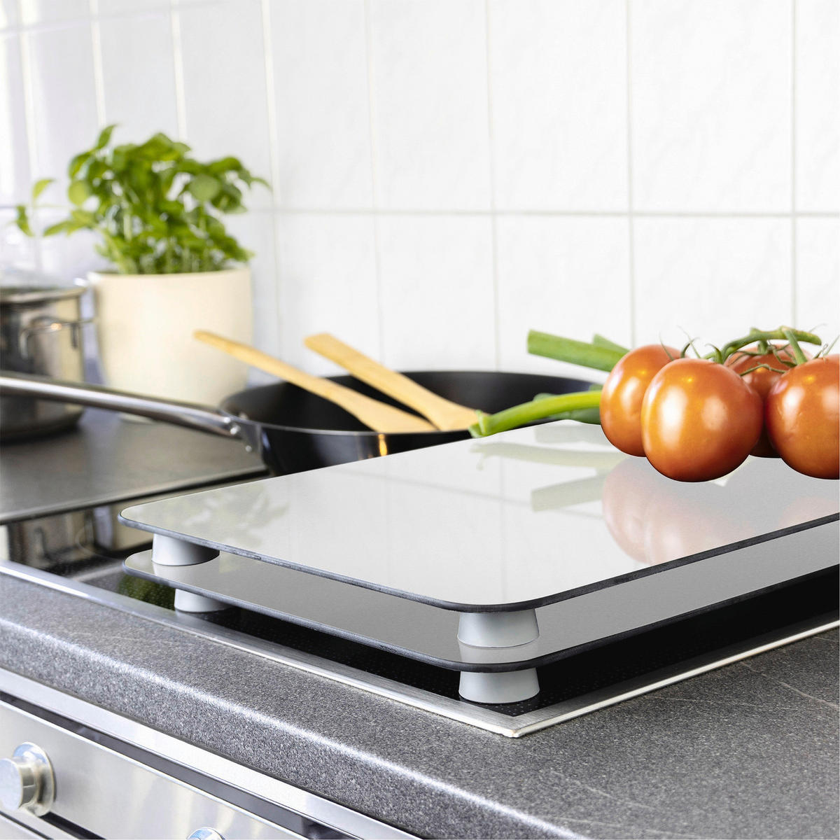 HERDABDECKPLATTEN aus Glas Silver 52/30 cm - Silberfarben, Glas (30/52cm) - Wenko
