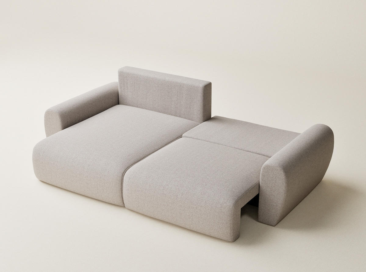 ECKSOFA MIT SCHLAFFUNKTION Numba Hellbeige Webstoff - Beige/Schwarz, Holz/Holzwerkstoff (253/153cm) - Maison de Reve