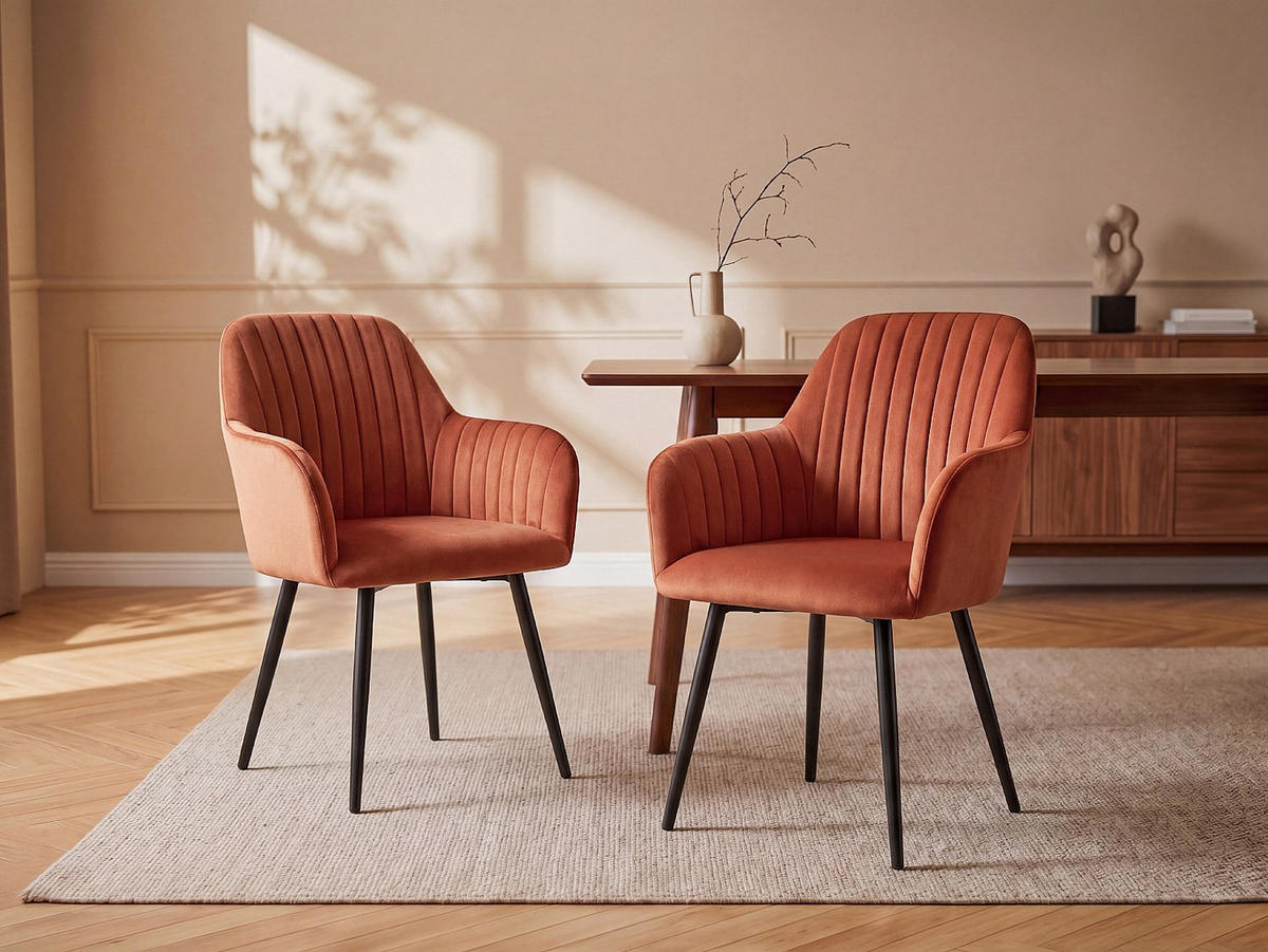 STUHL - 58 cm x 59 cm - Samt, Stoff - Terracotta ELEANA - Terracotta, Textil (58/82/59cm) - Vente-Unique