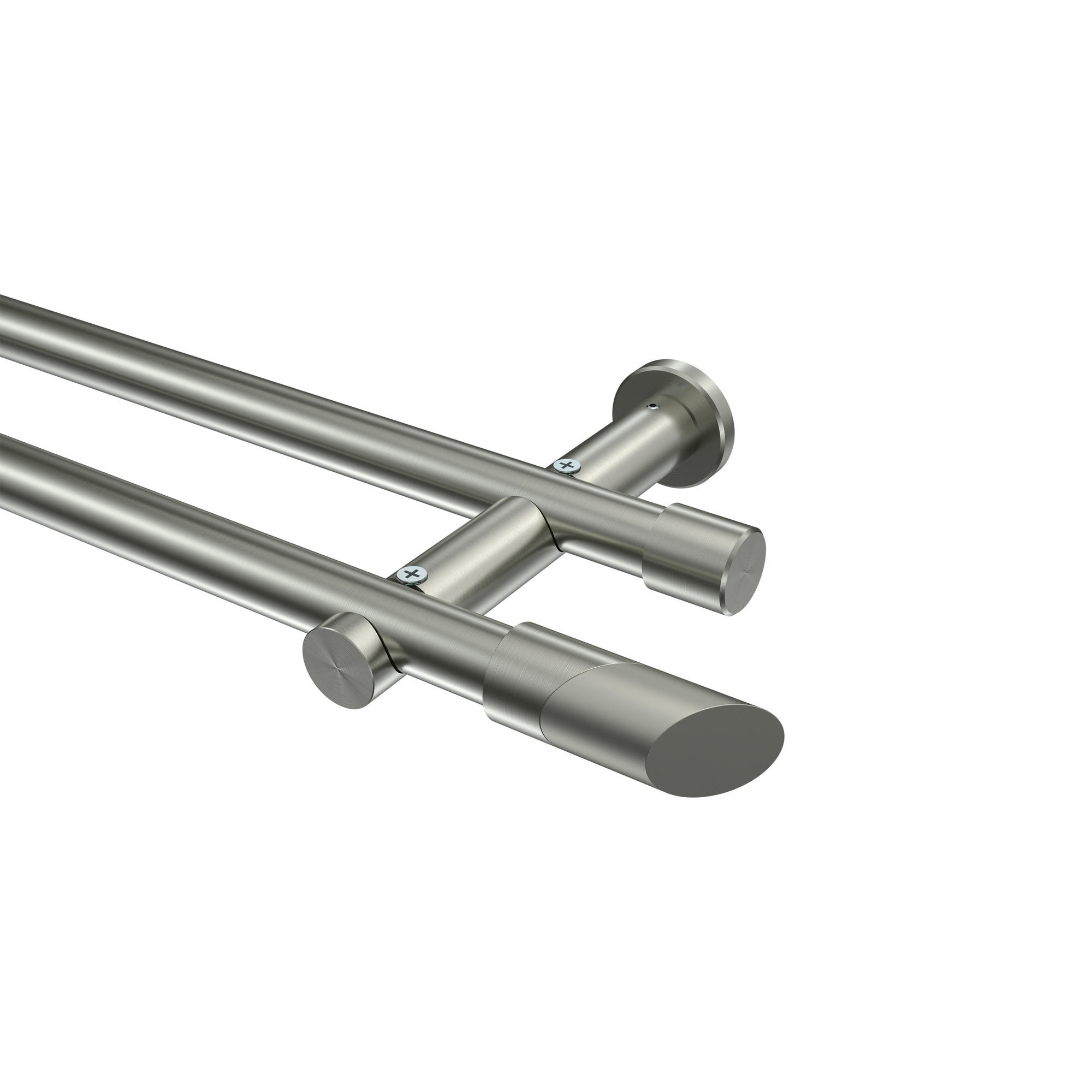 GARDINENSTANGE Platon Verano 320 cm (geteilt in 2 x 160 cm), 2-läufig (ohne Ringe), 20 mm Ø Edelstahl-Optik - Edelstahlfarben/Silberfarben, Metall (320cm) - INTERDECO