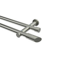 GARDINENSTANGEN-SET Platon Verano 260 cm (geteilt in 2 x 130 cm), 2-läufig (ohne Ringe), 20 mm Ø Edelstahl-Optik - Edelstahlfarben/Silberfarben, Metall (260cm) - INTERDECO