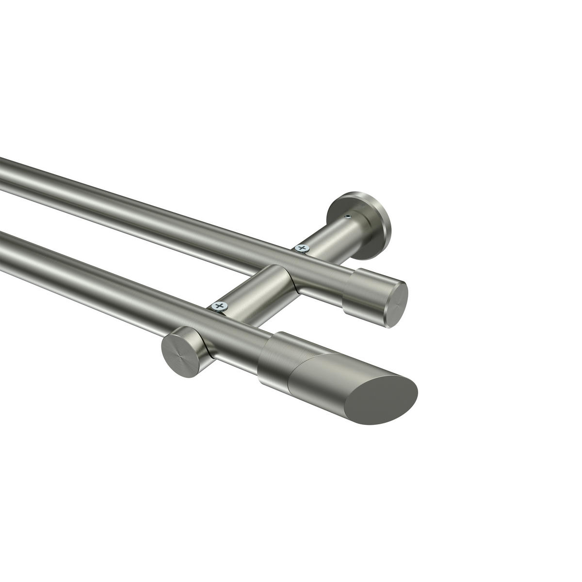 GARDINENSTANGEN-SET Platon Verano 260 cm (geteilt in 2 x 130 cm), 2-läufig (ohne Ringe), 20 mm Ø Edelstahl-Optik - Edelstahlfarben/Silberfarben, Metall (260cm) - INTERDECO