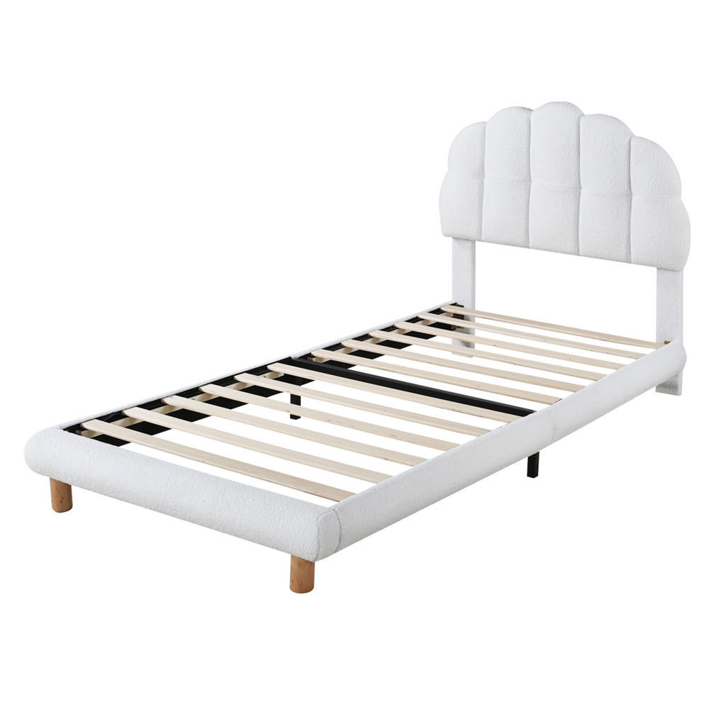 KINDERBETT 90x200 cm mit weich gepolstertem Kopfteil im Wolken-Design - höhenverstellbares - ohne Matratze - Weiß - Weiß, Textil (90/200cm) - DELFA