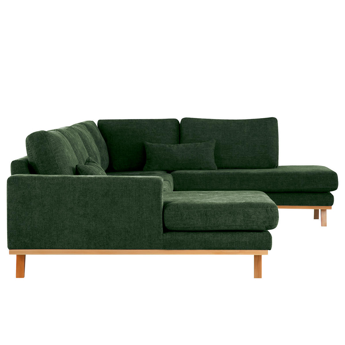 WOHNLANDSCHAFT mit Longchair - Dunkelgrün/Buchefarben, Textil (371/81/219cm) - home24