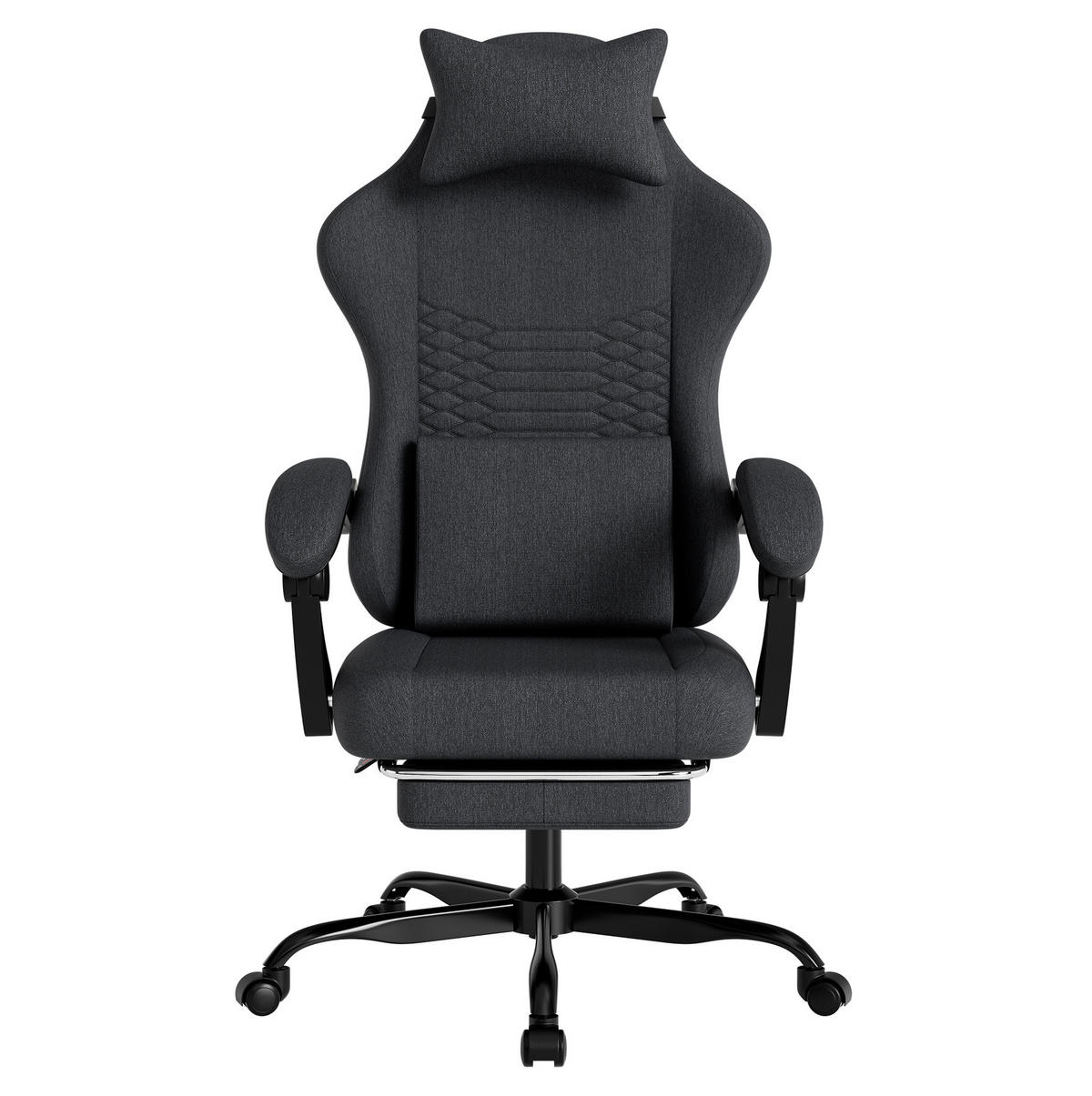 GAMING-STUHL ergonomisch Stoff Schwarz mit Fußstütze - Schwarz, Kunststoff (63/120.5/58.5cm) - Meubliv