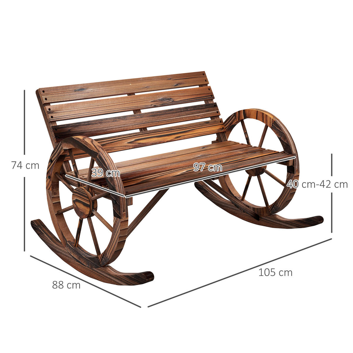 SCHAUKELBANK aus Holz, mit Armlehne, 2 Sitzer, für Garten, Balkon, Verkohlt - Dunkelbraun, Holz (88/74/105cm) - Outsunny