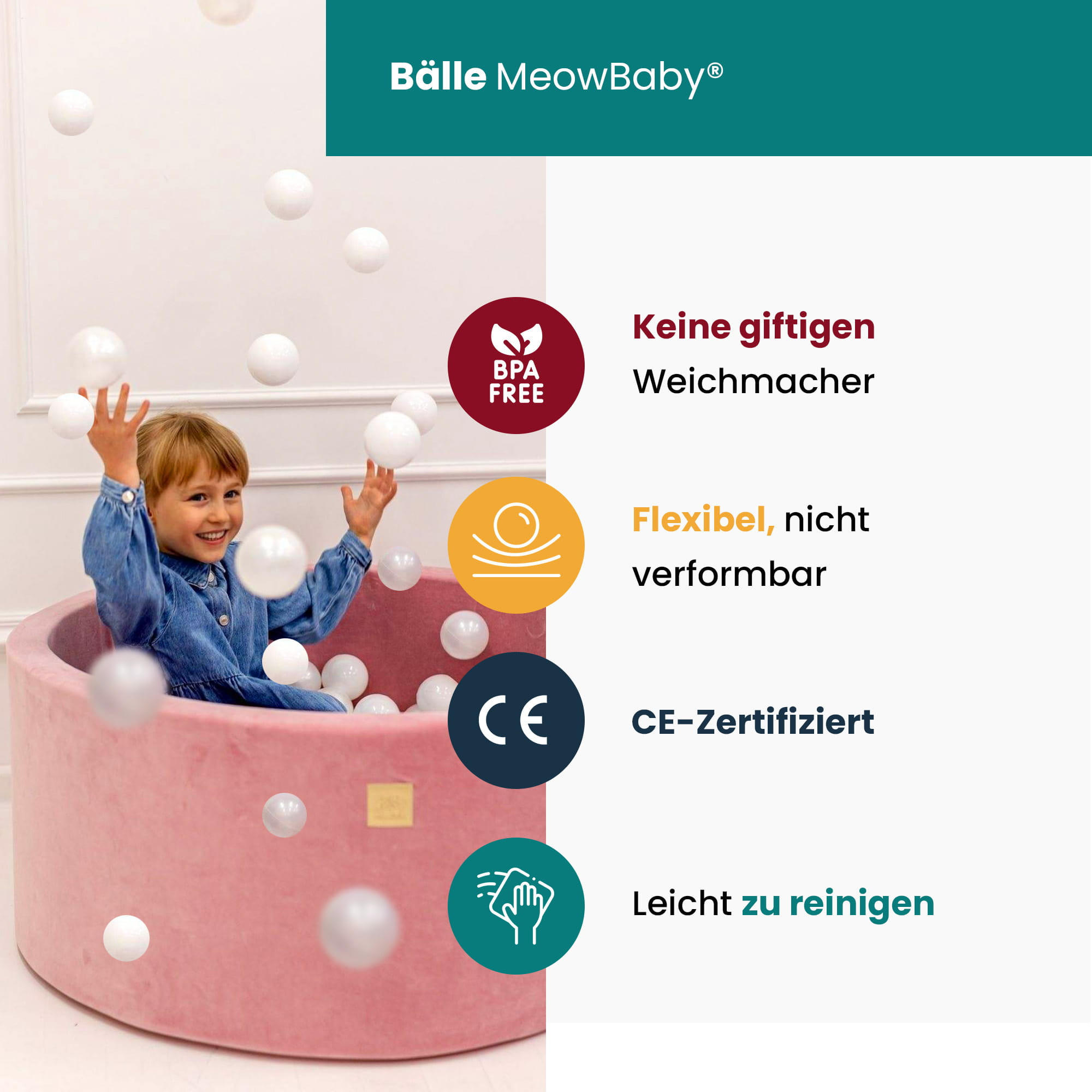 BÄLLEBAD für Kinder, Boucle, Weiß - Transparent/Beige, Textil (90/90/40cm) - MeowBaby