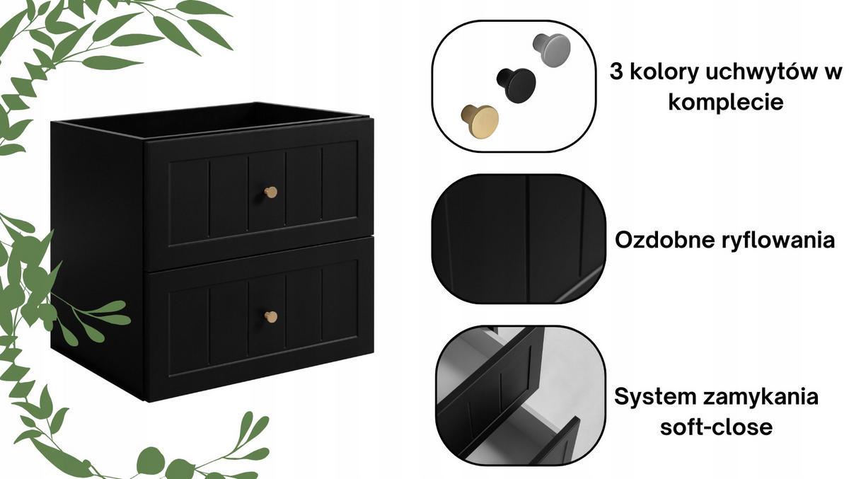 WASCHBECKUNTERSCHRANK + HÄNGESÄULE GUSTO 60cm Matt schwarz - Schwarz, Holzwerkstoff (60/58/46cm) - Rodan