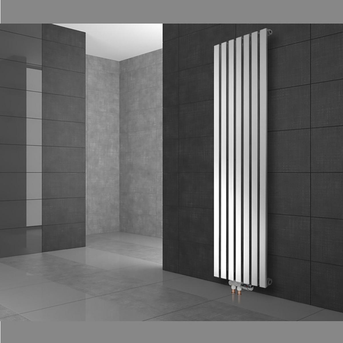 BADHEIZKÖRPER Stella 370x1800 mm Weiß mit Ventil Durchgang - Weiß, Metall (37/180/5cm) - LuxeBath