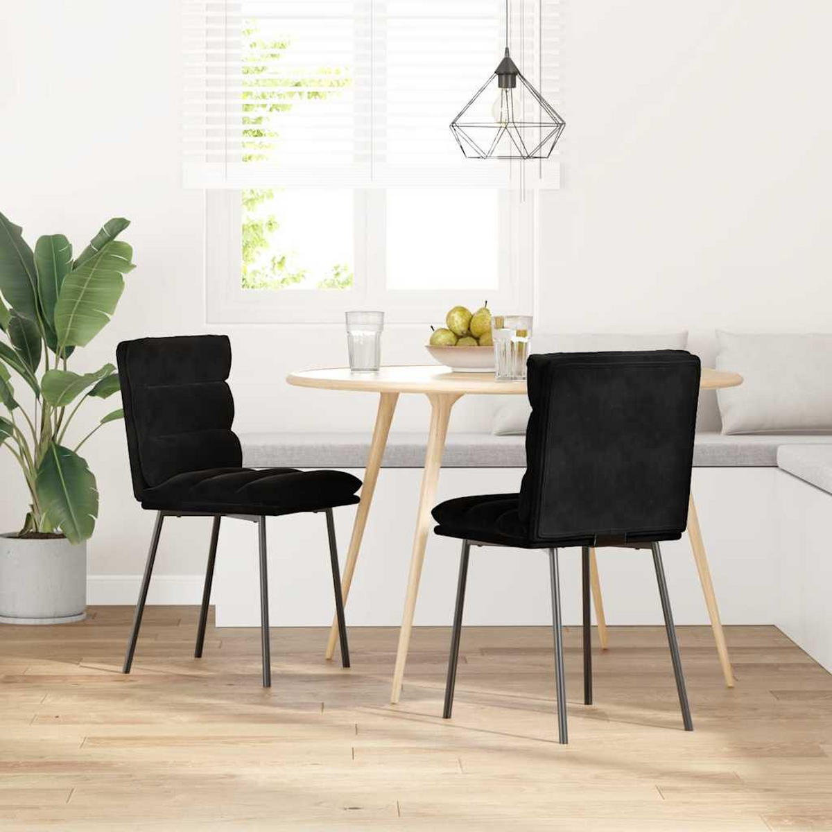 ESSZIMMERSTÜHLE 2 Stk. Schwarz Samt 45*54*83cm - Schwarz, Metall (45/83/54cm) - ZMH