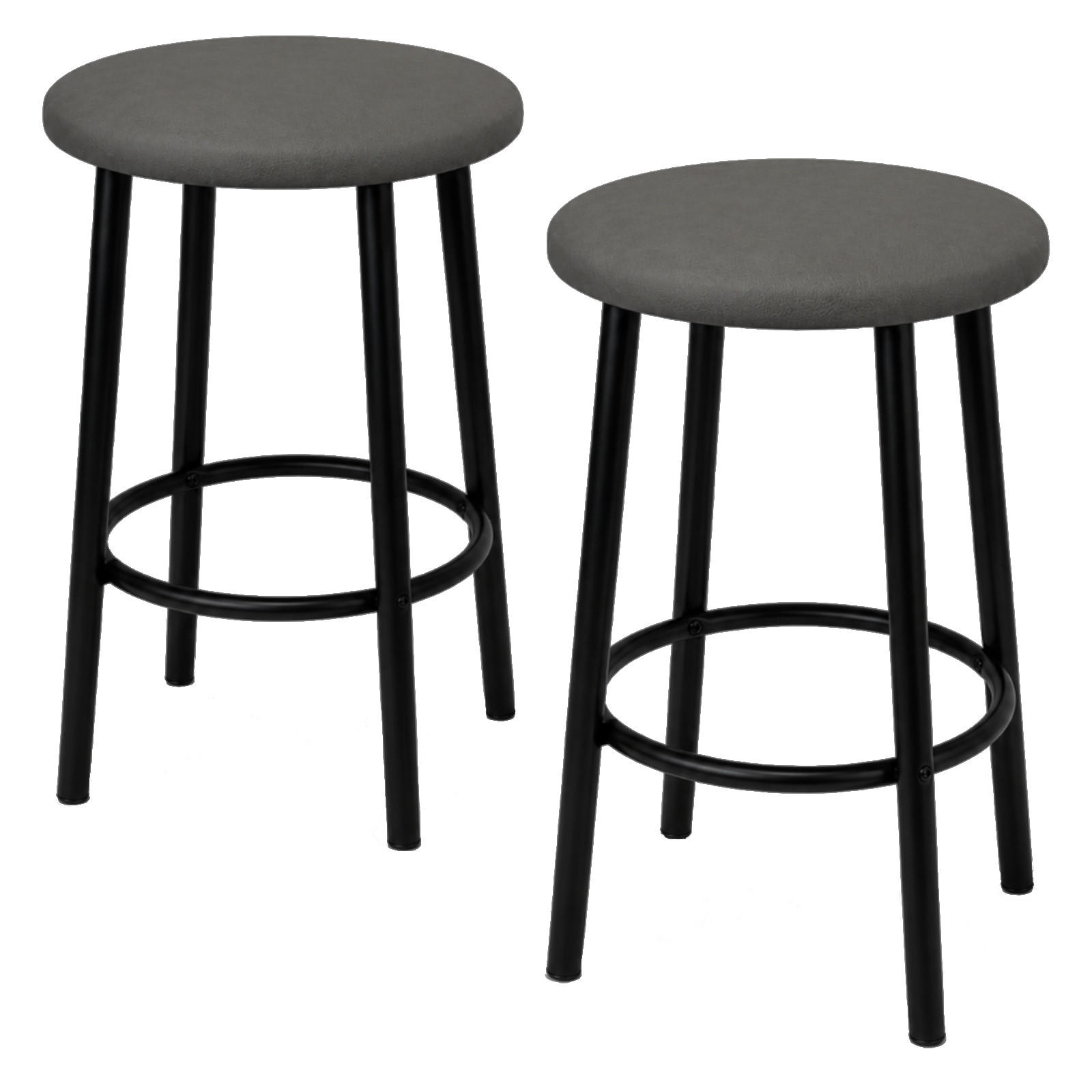 BARHOCKER 2er Set Kunstleder Metall Grau schwarz rund 35x35x48 cm - Schwarz/Grau, Metall (35/48/35cm) - Begryf