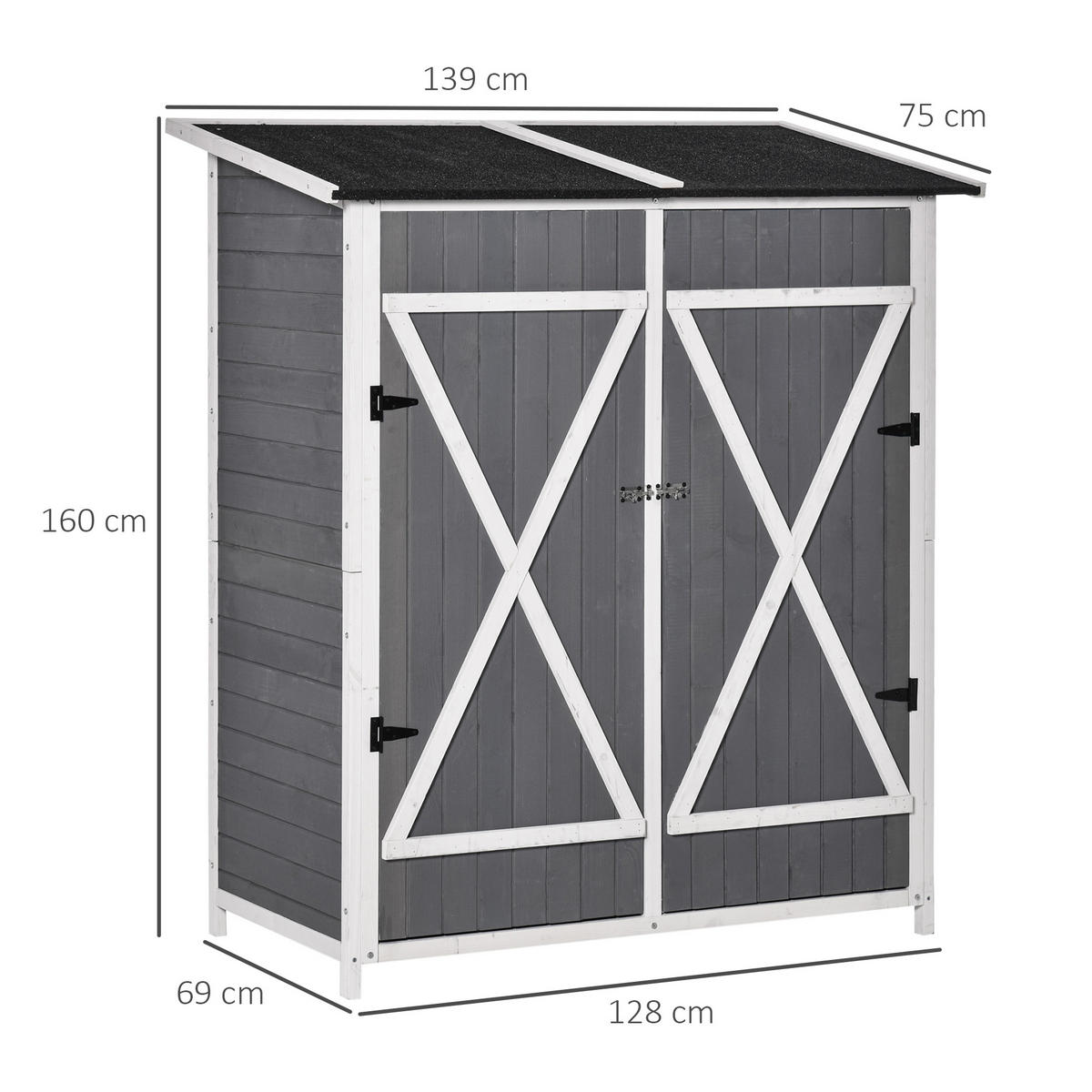 GARTENSCHRANK, Geräteschuppen mit 2 Tür, Antidumping Design, Tannenholz, Grau+Weiß - Multicolor, Holz (75/60/139cm) - Outsunny