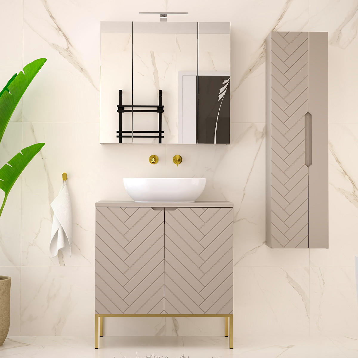 BADMÖBEL 80.6cm Daria 2er-Set Kaschmir - Beige, Holzwerkstoff (80.6/84.2/46.5cm) - Petits-meubles