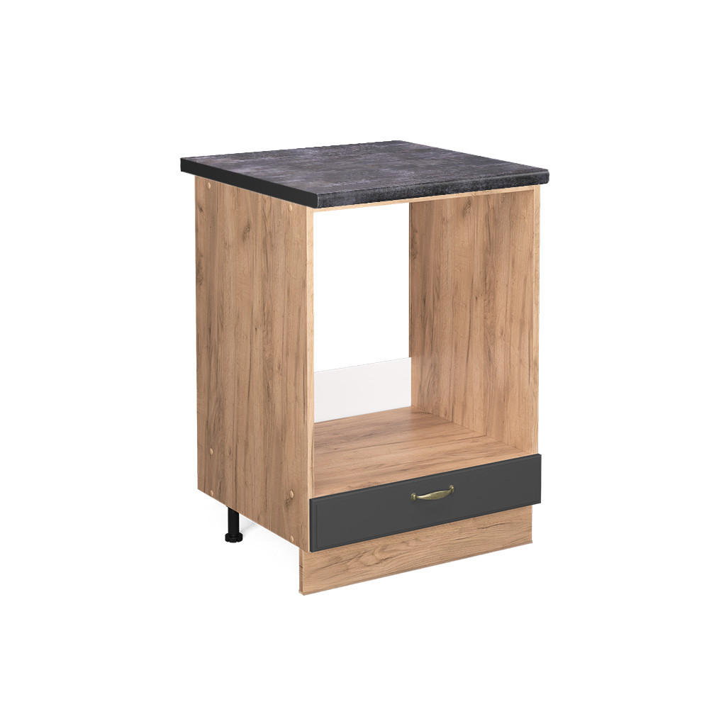 HERDUMBAUSCHRANK Fame-Line Anthrazit-Gold 60 cm, AP Anthrazit - Anthrazit/Eiche Wotan, Holzwerkstoff (60/82/60cm) - Vicco