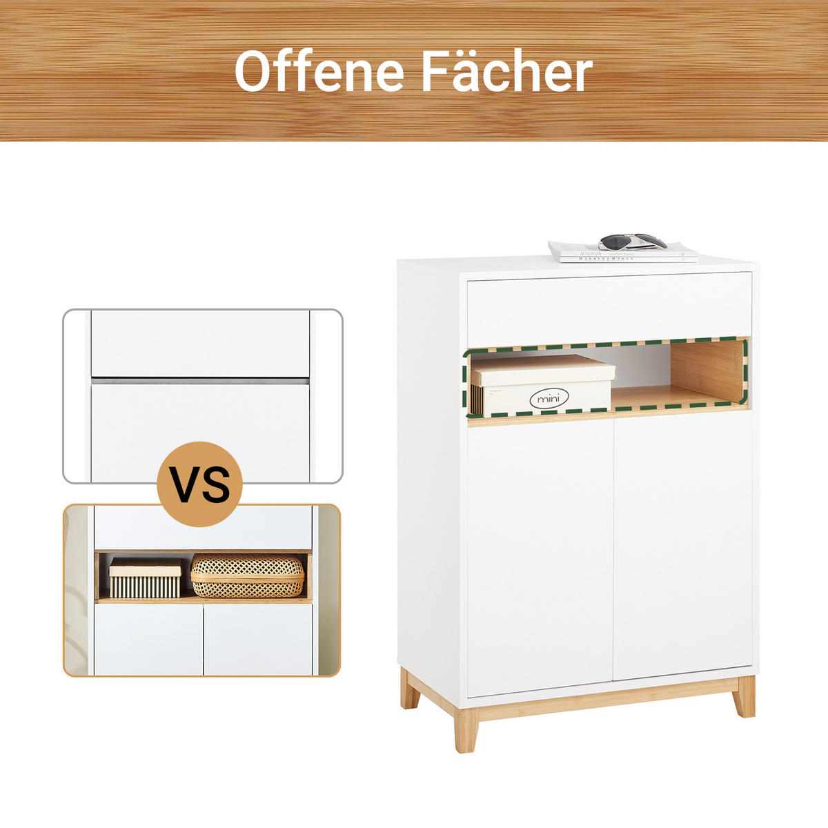 KOMMODE Weiß-Natur - Weiß/Naturfarben, Holz/Holzwerkstoff (60/85/34cm) - SoBuy