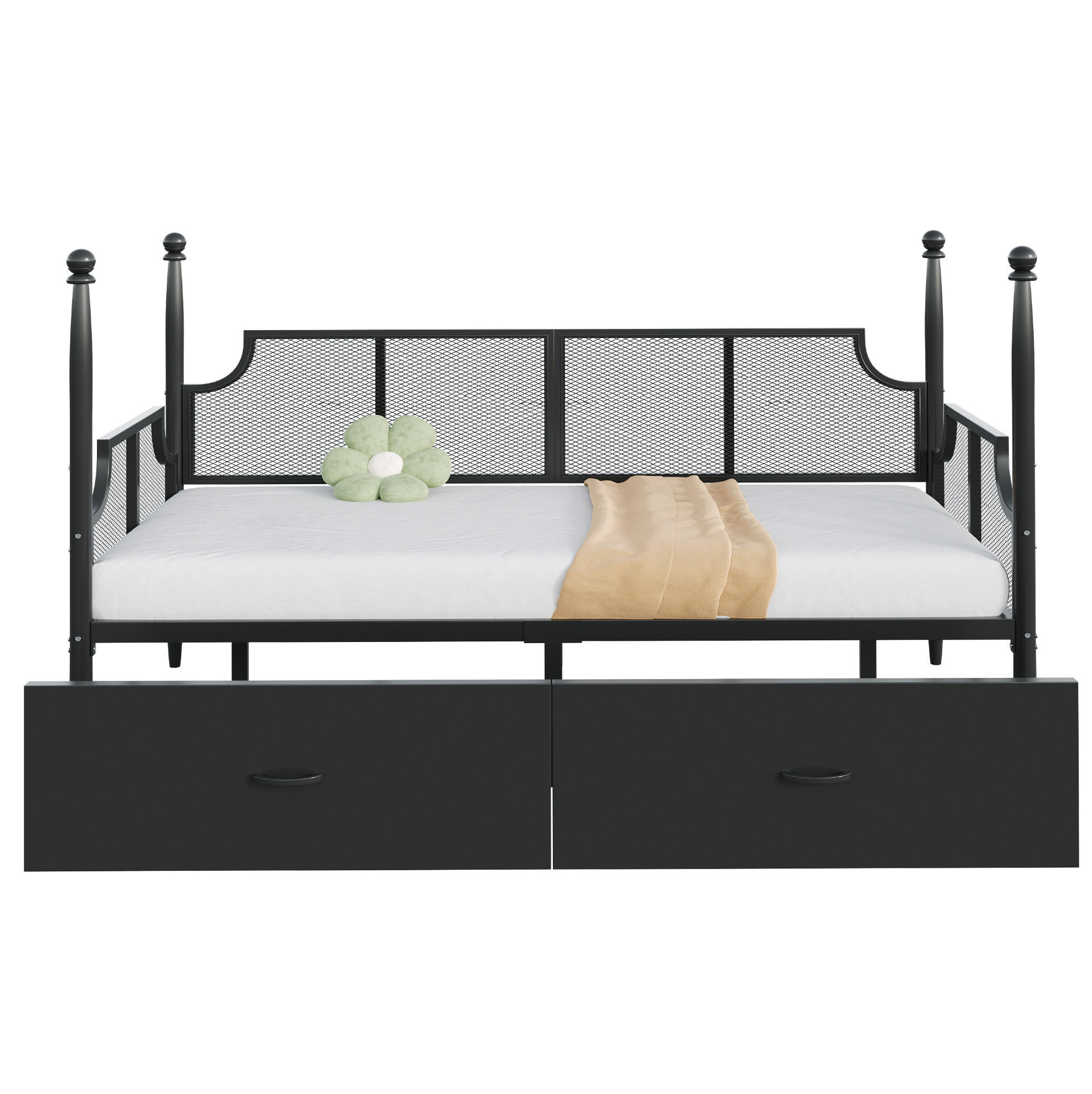 METALLBETT aus Metall 90x200 cm Schwarz mit 2 Schubladen im Vintage-Design - Schwarz, Metall (90/200cm) - Modfu