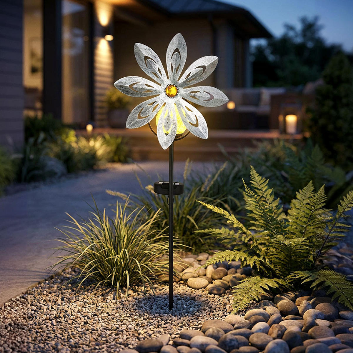 LED AUSSENLEUCHTE Solarleuchte silbergrau Metall - Silberfarben, Glas (20/9/50cm) - Globo Lighting