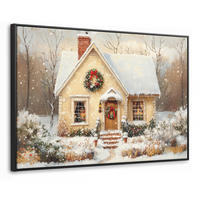 LEINWAND Bilder mit Rahmen - Weihnachten - Zuhause - Winter - Schnee - 140x90 - Creme, Textil (140/90cm) - MuchoWow