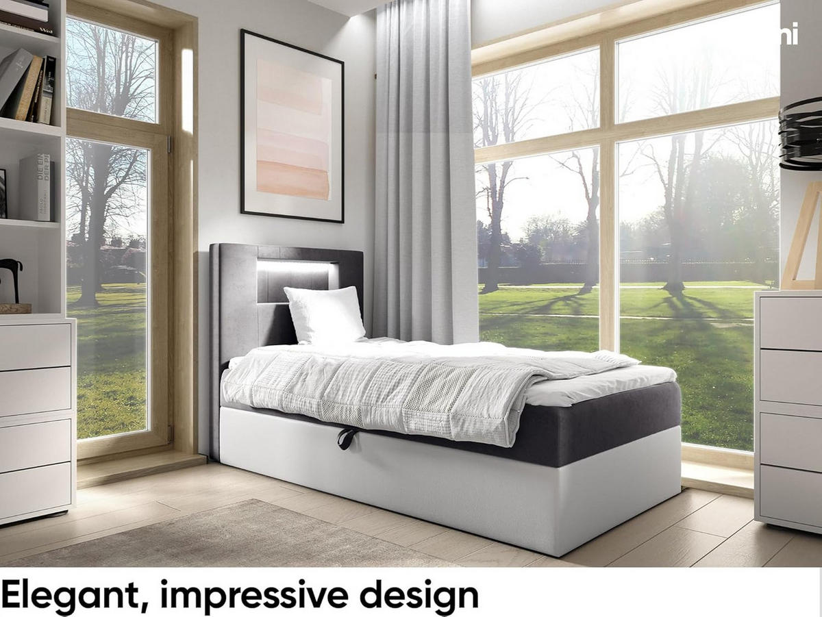 KINDERBETT GARETH 1 - Dunkelgrau/Weiß, Holzwerkstoff (102/212cm) - Meblini