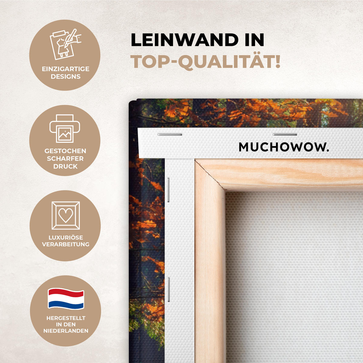 LEINWANDBILD Wald - Herbst - Bäume Wandbilder 80x60 cm - Dunkelgrün, Textil (80/60cm) - MuchoWow