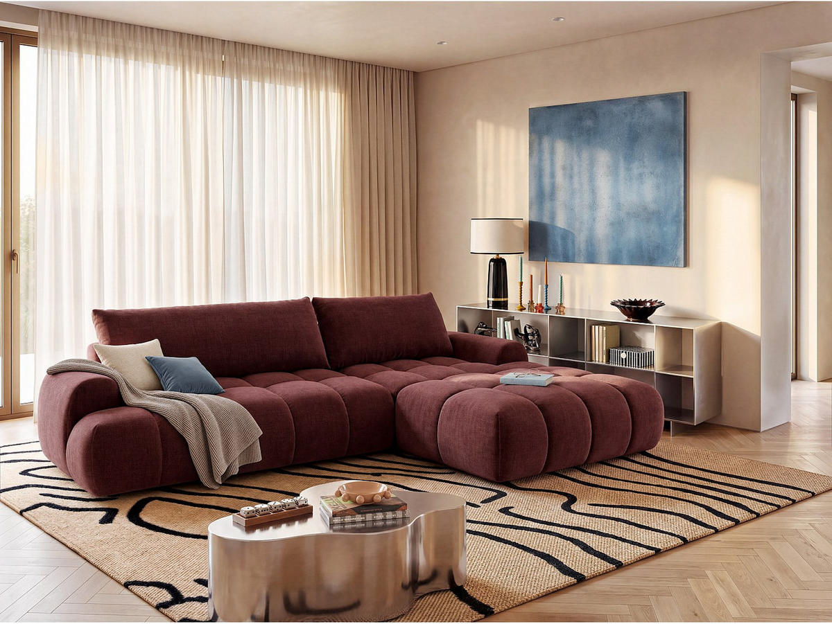 SCHLAFSOFA - 5 Personen - samt - bordeaux Farneta - Bordeaux, Kunststoff/Textil (280/86/177cm) - Vente-Unique