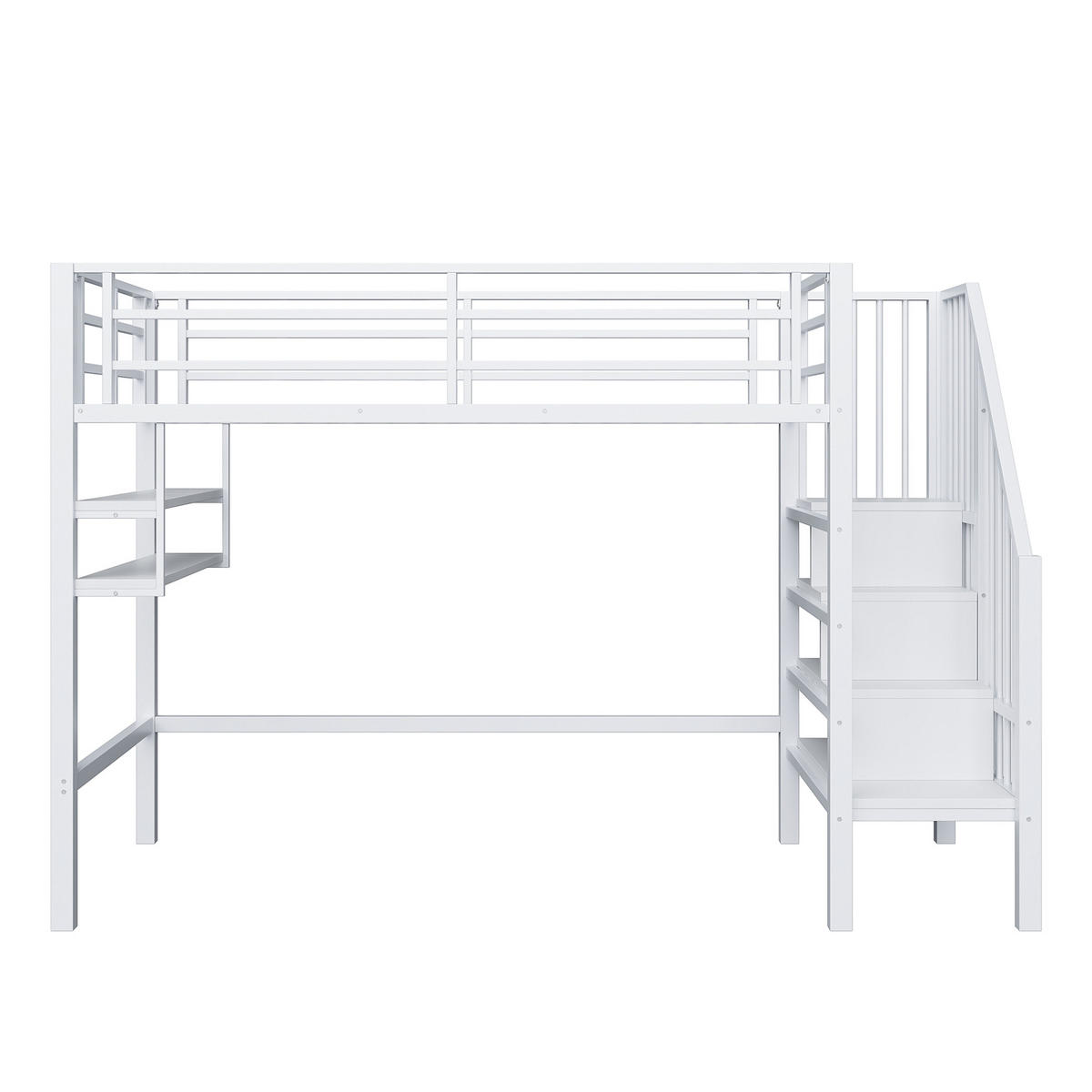 HOCHBETT aus Metall 90x200 cm in Weiß mit Stauraumleiter & Regalen - Weiß, Metall (90/200cm) - Modfu