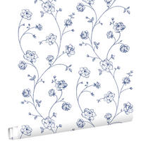 TAPETE Toile de Jouy Rosen 53 cm x 10.05 m - Blau, Papier (53/1000cm) - ESTAhome