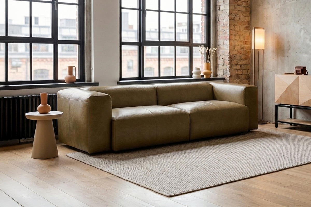 SOFA CELESTE Dunkelgrün Leder - Dunkelgrün/Schwarz, Leder/Kunststoff (302/114cm) - KAWOLA