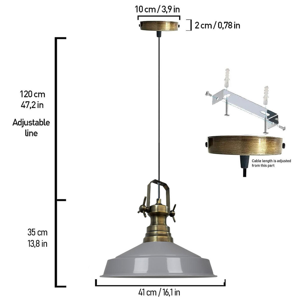 HÄNGELAMPE Industrial Asletl 41/35 cm - Grau, Metall (35/41/35cm) - Bamyum