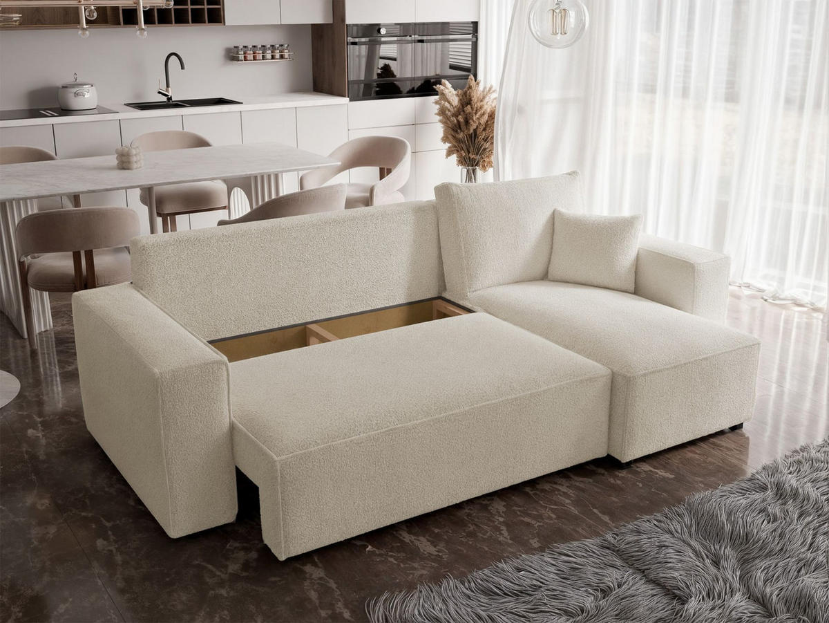 ECKSOFA Scarlo Creme Bouclé-Bezug - Creme/Schwarz, Kunststoff/Textil (244/145cm) - Selsey