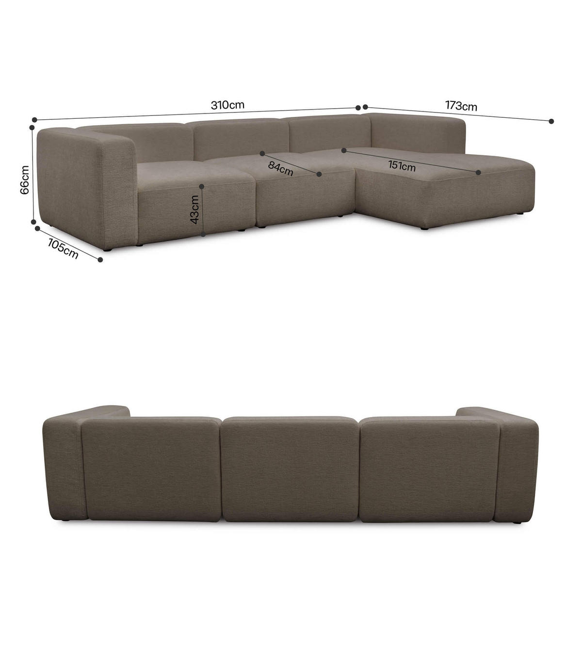 ECKSOFA modular Cubo 4-Sitzer - Braun, Textil (314/179cm) - Mokebo