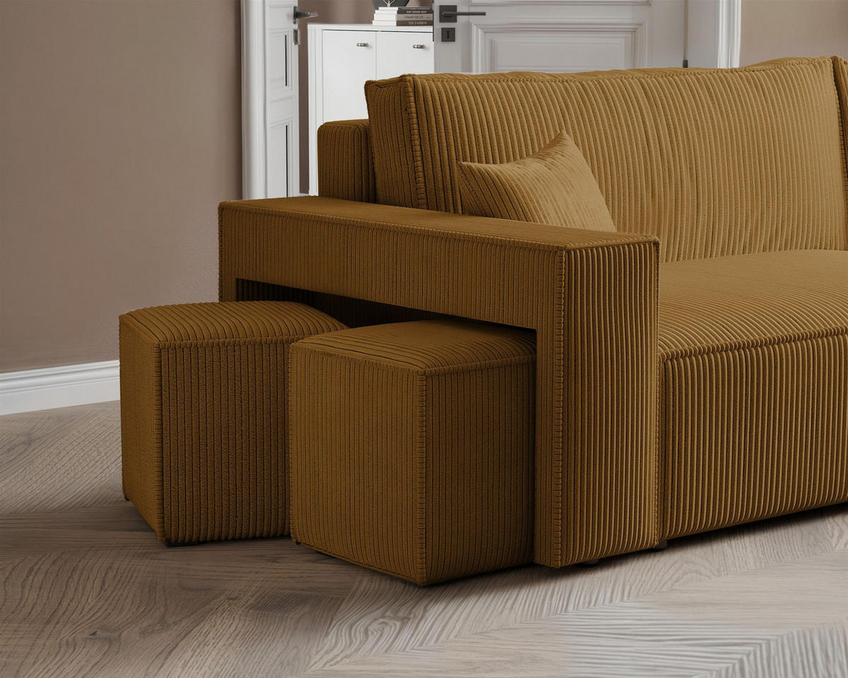 ECKSOFA Adara Inkl. Hocker - Gelb, Holzwerkstoff/Textil (145/262cm) - Fun Möbel