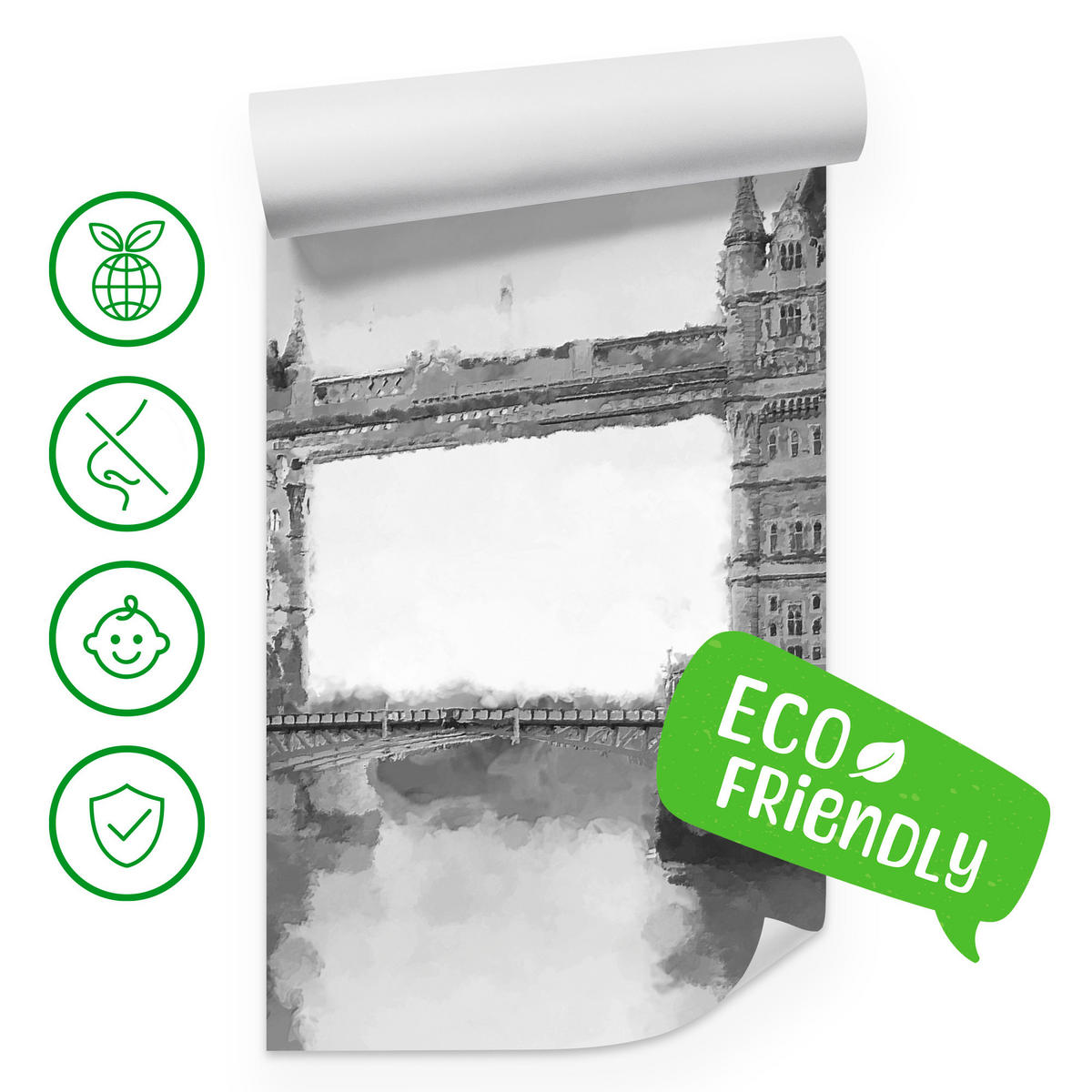 FOTOTAPETE für Wohnzimmer Tower Bridge Vintage Stil 200x140 - Schwarz/Grau, Papier (200/140cm) - Muralo