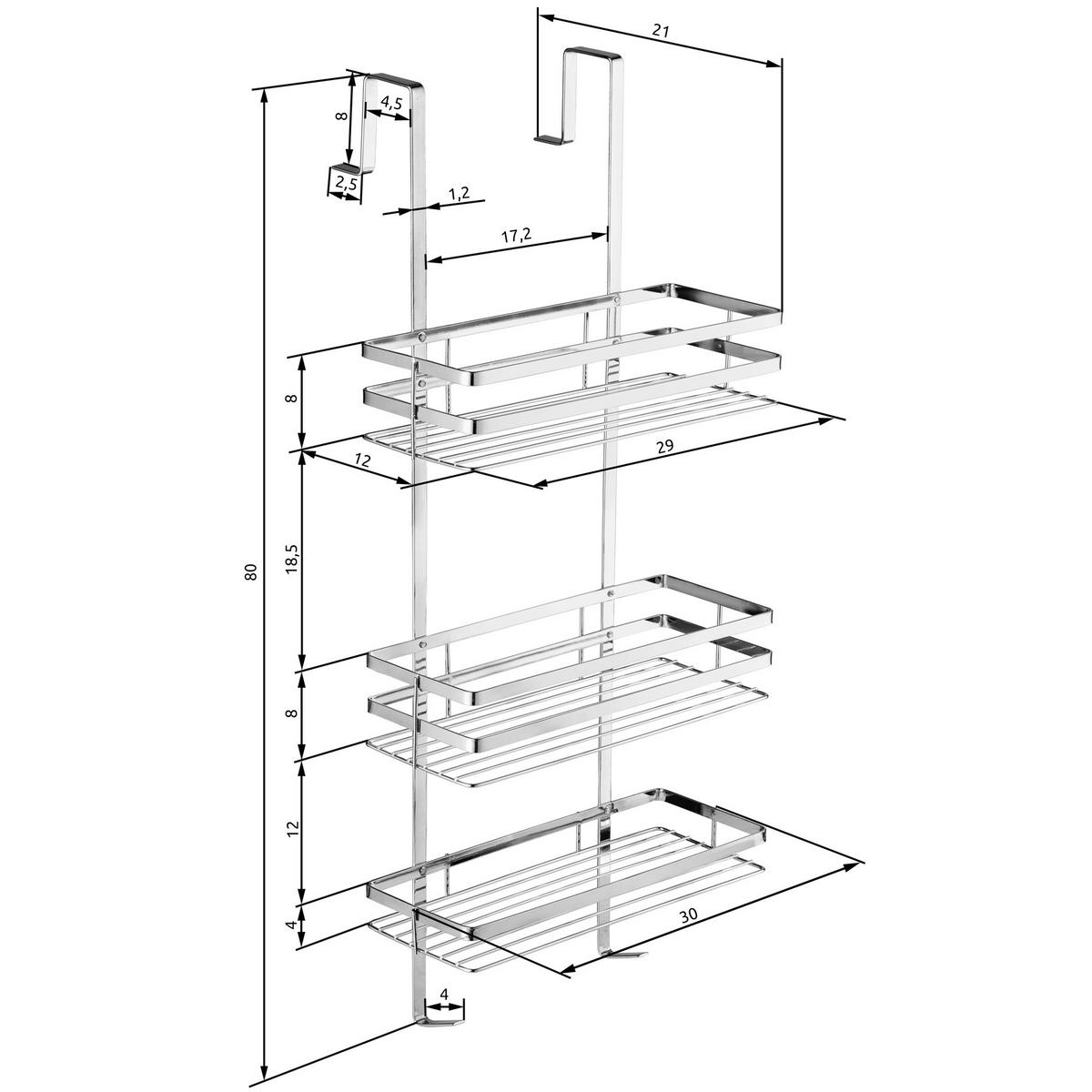 DUSCHABLAGE ,30 x 21 x 80 cm,silber - Silberfarben, Metall (21/80/30cm) - tectake