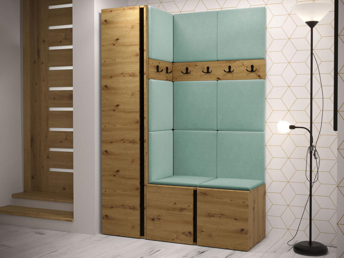 GARDEROBEN-SET Orion IX - Eiche Artisan/Mintgrün, Holzwerkstoff/Kunststoff (124/186/46cm) - MIRJAN24