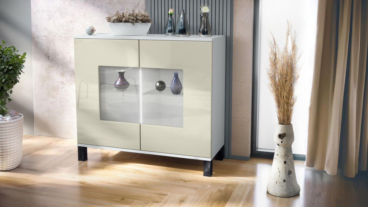KOMMODE Grömitz Creme Hochglanz - Creme, Holzwerkstoff (92.5/84.5/35cm) - Vladon