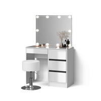 SCHMINKTISCH Imola Weiß mit LED Beleuchtung und Hocker - Weiß, Holzwerkstoff (90/75/40cm) - Livinity®