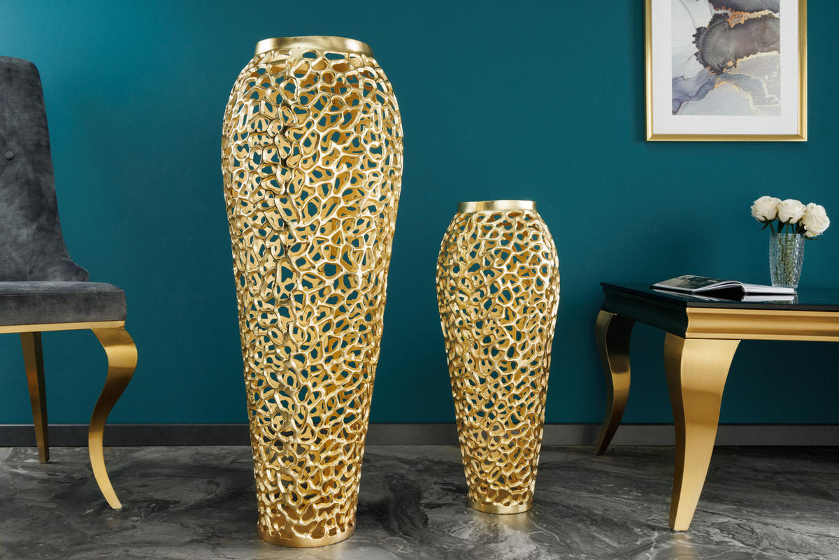VASE ABSTRACT LEAF Metall Gold 34 cm - Goldfarben, Metall (92cm) - riess-ambiente
