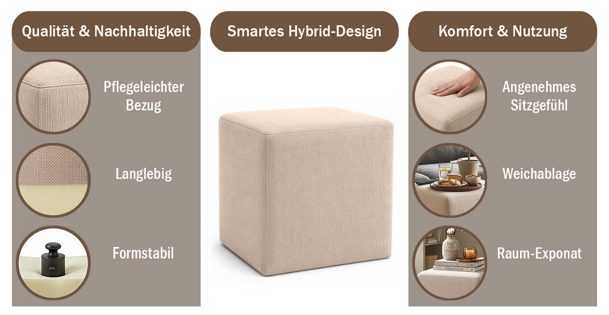 HOCKER M22 Beige 41/45/41 cm eckig - Beige, Textil (41.1/45/41.1cm) - Livojo