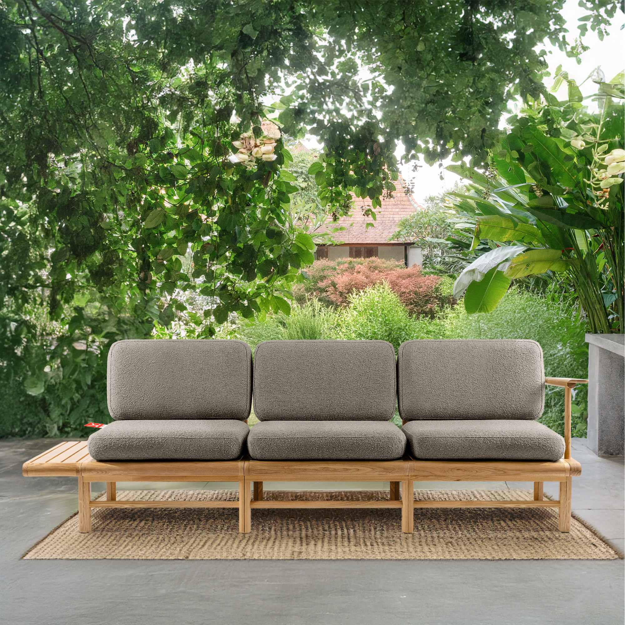 GARTENSOFA ATREDA 3-Sitzer, mit Ablage - Grau, Holz/Textil (245/74/80cm) - KONSIMO®