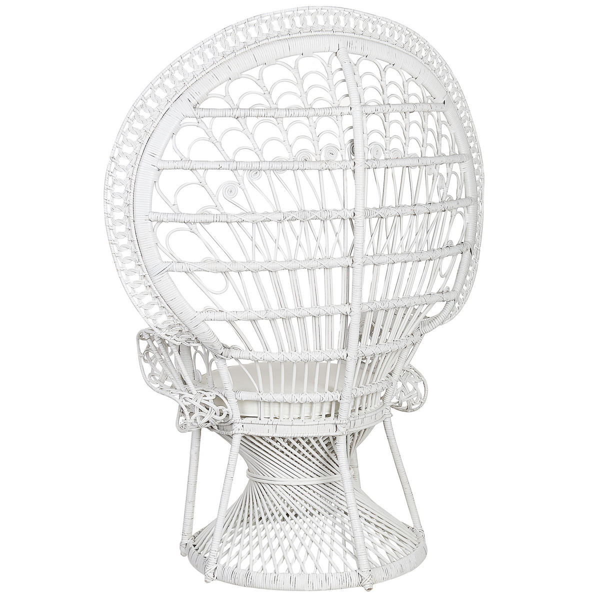 PFAUENSESSEL Rattan/Baumwolle weiß Emmanuelle - Weiß, Naturmaterialien/Textil (120/150/50cm) - Beliani