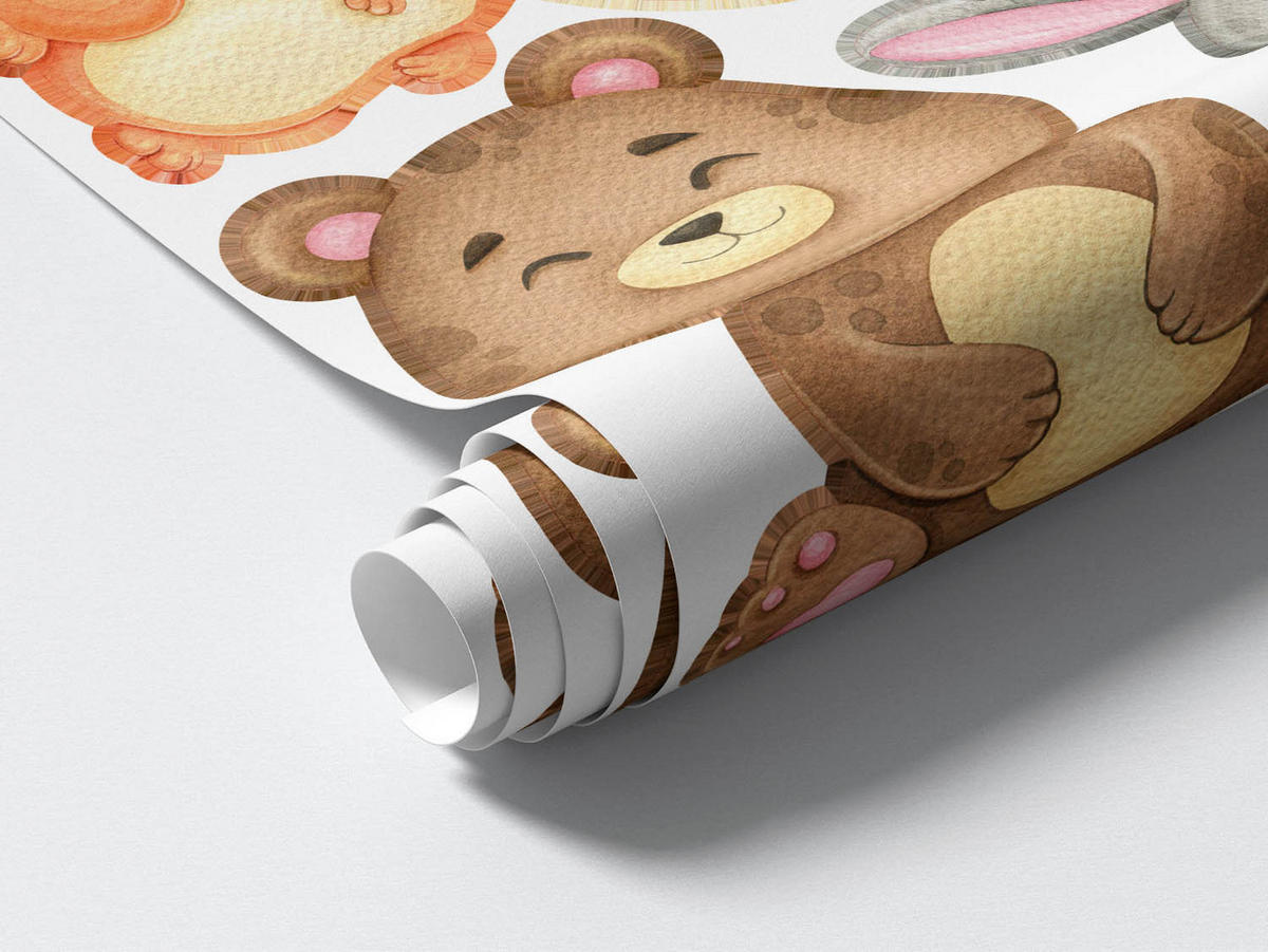 WANDAUFKLEBER 100x107cm - Niedliche Tiere - Multicolor, Kunststoff (100/107/0.1cm) - Wallfluent