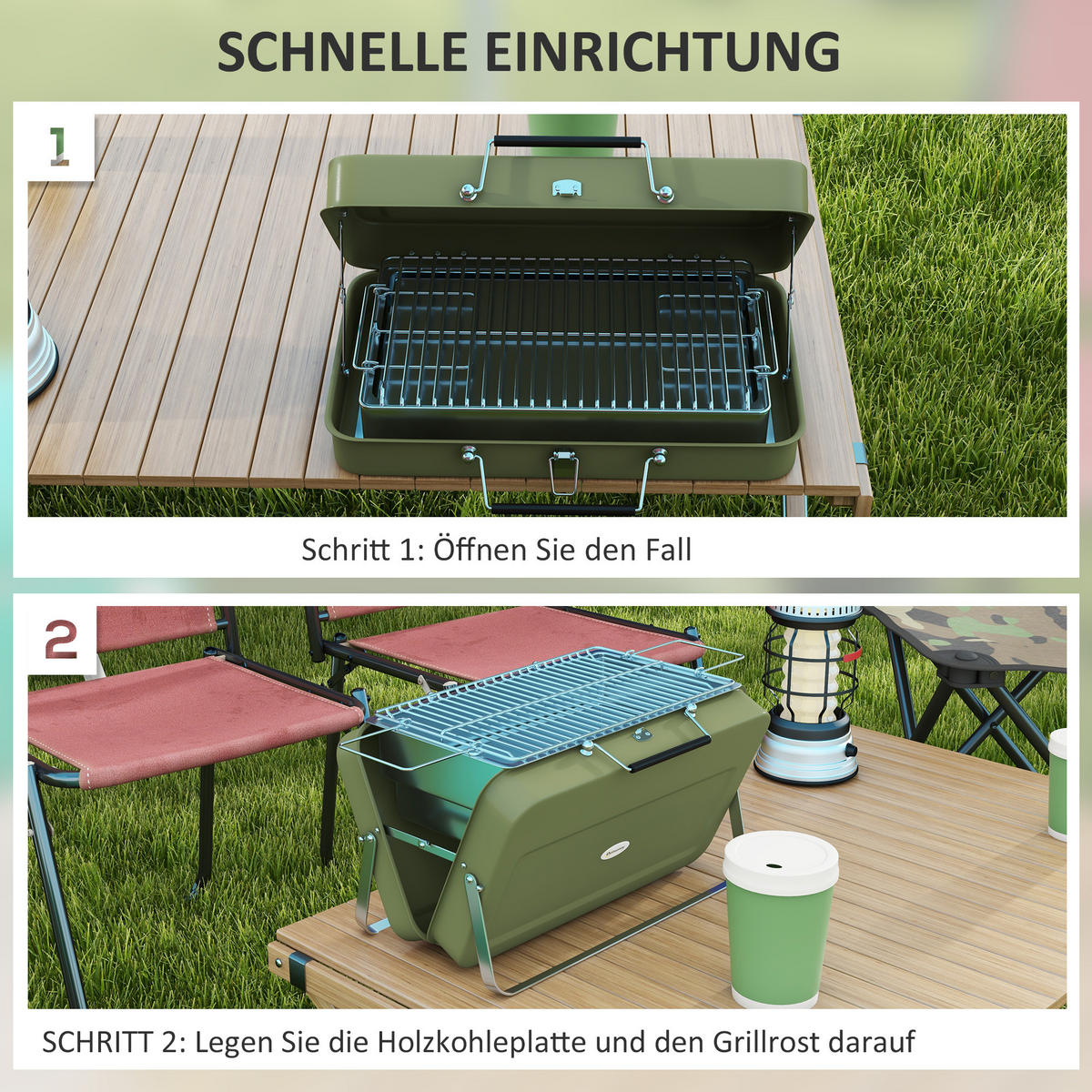 TISCHGRILL - Grün, Metall (30/28/47cm) - Outsunny