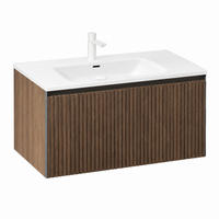 WASCHTISCHSET mit Schublade 80 cm Brown Oak/Weiß - Schwarz, Holzwerkstoff (46/41.8/80cm) - Beauniv
