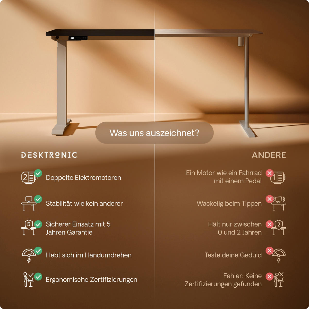 SCHREIBTISCH Elektrisch Höhenverstellbarer HomeOne 140x70cm Grau/Schwarz mit Memory-Funktion, Anti-Kollisions Technologie - Schwarz/Grau, Holzwerkstoff (70/140/72cm) - Desktronic