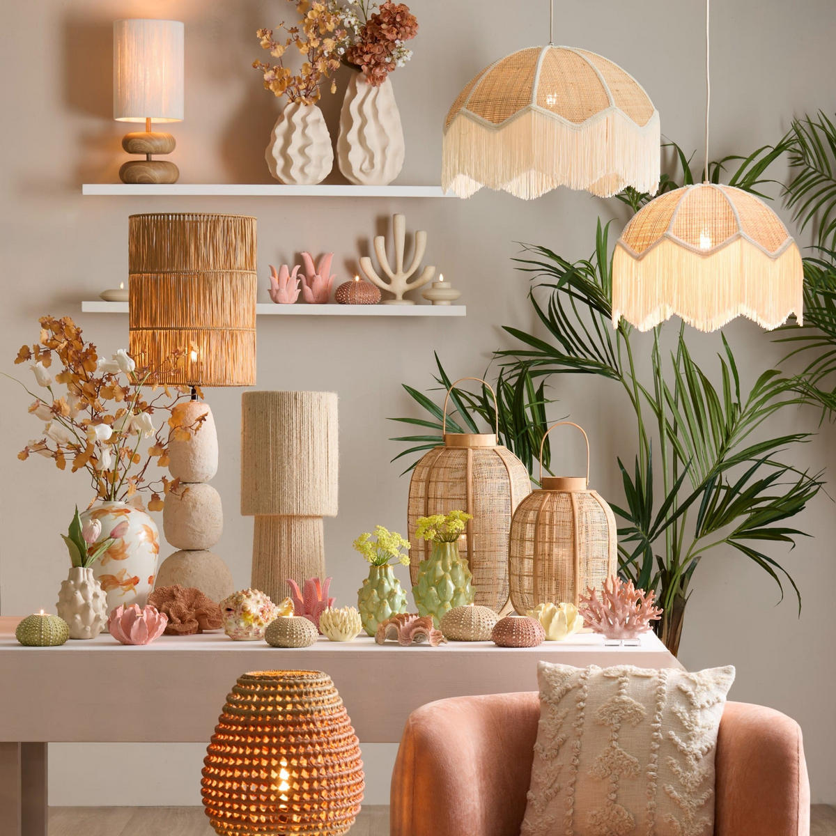 LAMPENSCHIRM Lanzano Braun 25/25/30 cm - Braun, Textil (25/25/30cm) - Light & Living