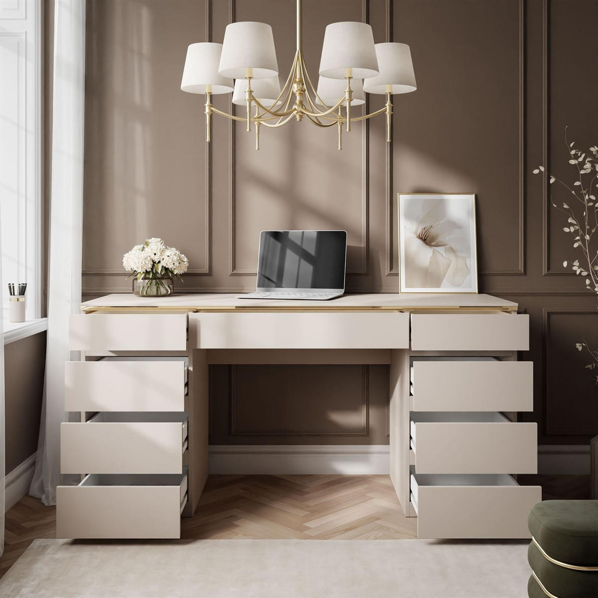 SCHREIBTISCH AURORA DOUBLE KASCHMIR mit Schubladen - Kaschmir, Holzwerkstoff (55/156.8/79.2cm) - Lookway